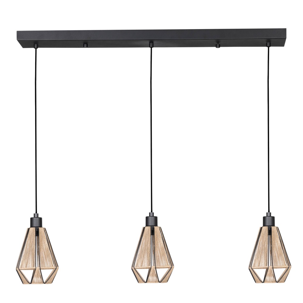 3 LT Linear Pendant w/ Black Finish and Natural Fabric Shades