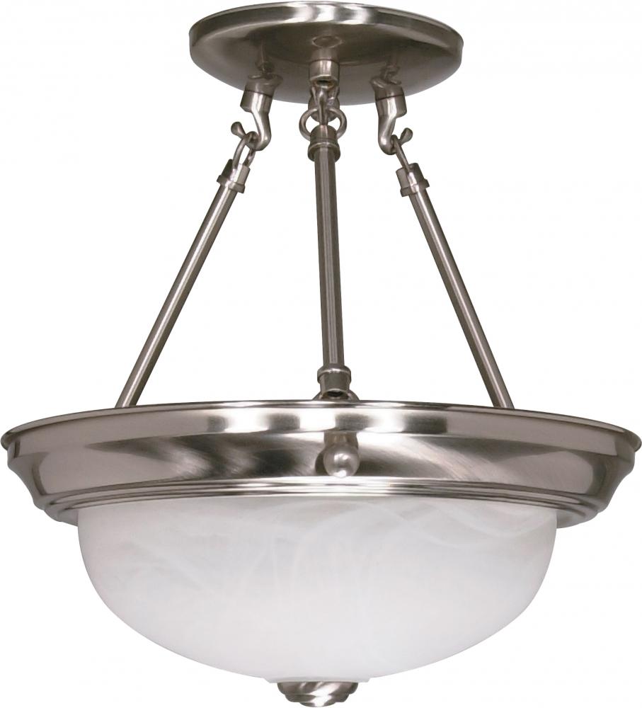 2 Light - Semi Flush with Alabaster Glass - Brushed Nickel Finish