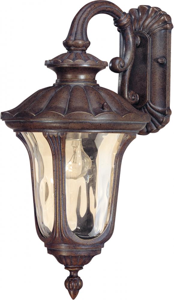 1-Light Small Outdoor Wall Lantern (Arm Down) in Fruitwood Finish and Amber Water Glass