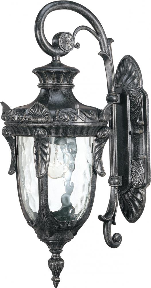 1-Light Small Outdoor Wall Lantern (Arm Down) in Greystone Finish and Clear Water Glass