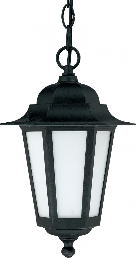 1-Light Outdoor Hanging Lantern with Photocell in Textured Black Finish and Frosted Glass. (1) 13W