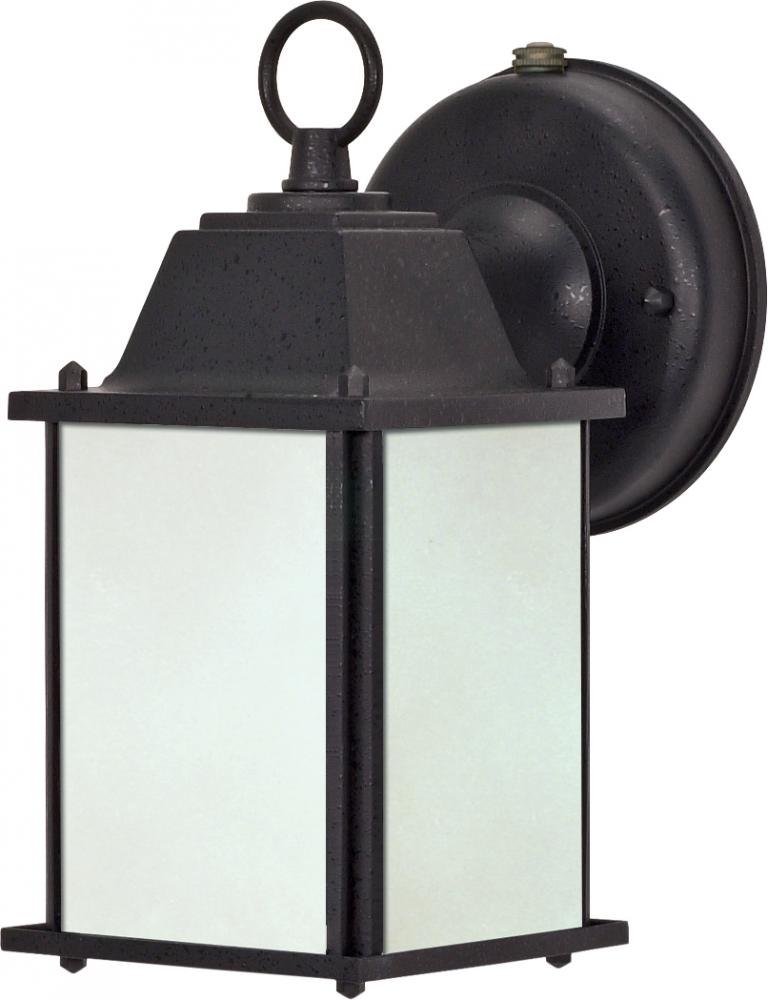 1-Light Cube Lantern Outdoor Light Fixtures with Photocell in Textured Black Finish with Frosted