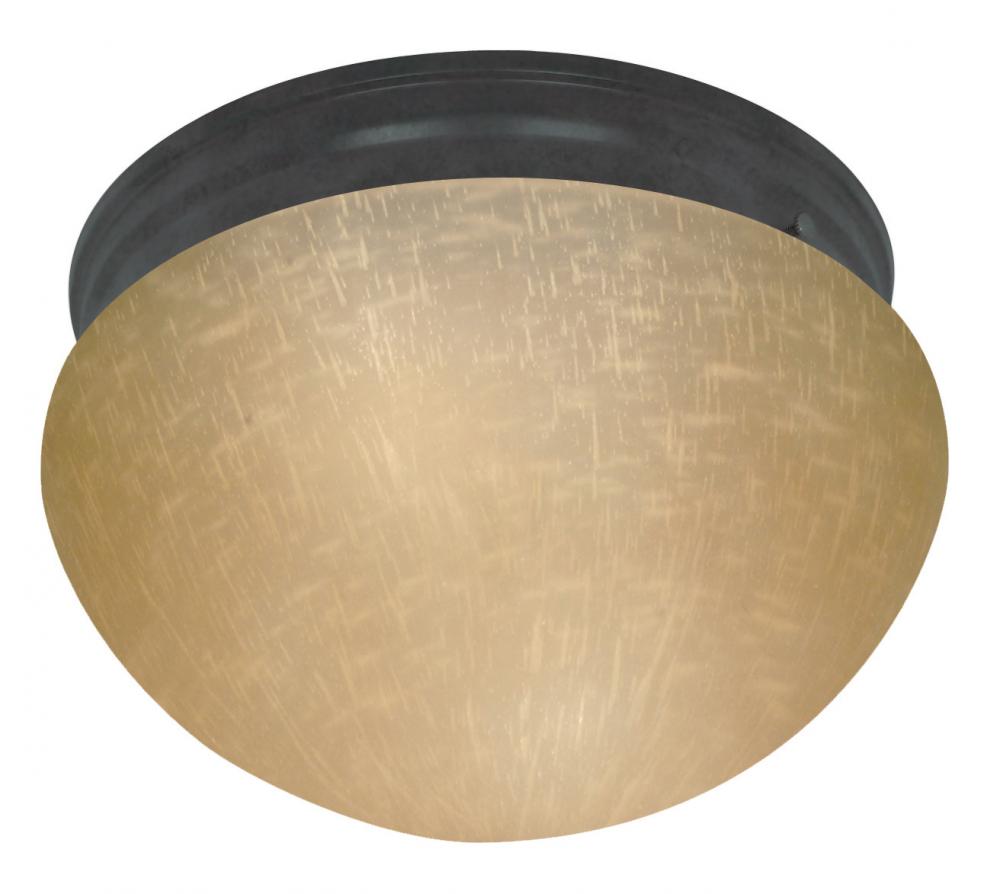 2 Light - 12" Flush with Champagne Linen Glass - Mahogany Bronze Finish