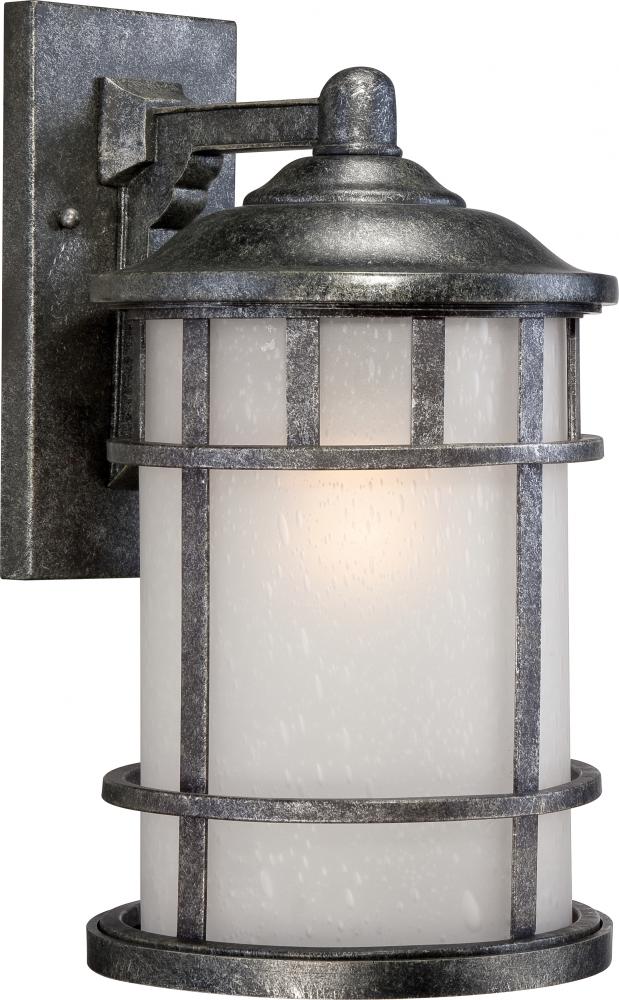 1-Light 10" Outdoor Wall Fixture in Aged Silver Finish with Frosted Seed Glass