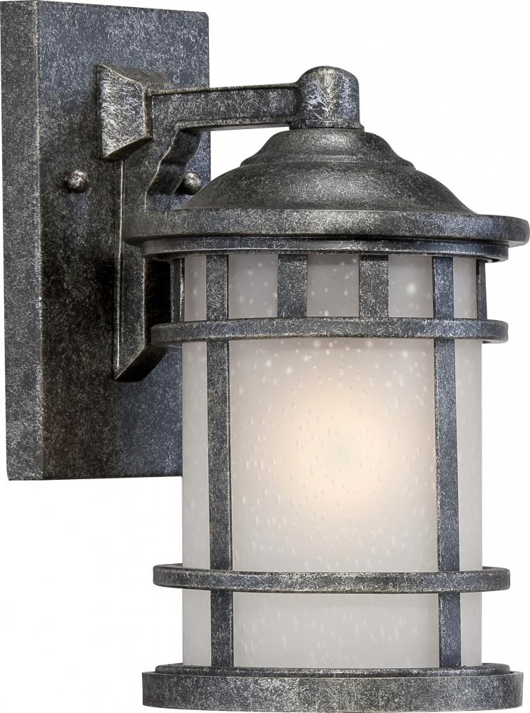 1-Light 6.5" Wall Mounted Outdoor Fixture in Aged Silver Finish and Frosted Seeded Glass