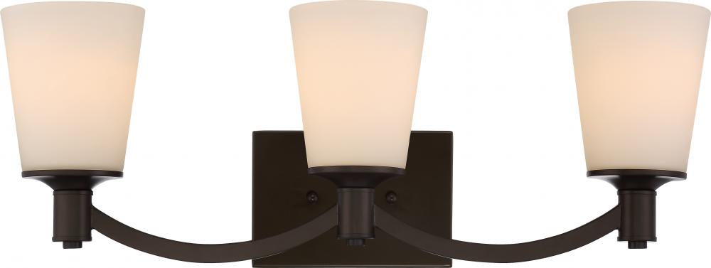 Laguna - 3 Light Vanity with White Glass - Aged Bronze Finish