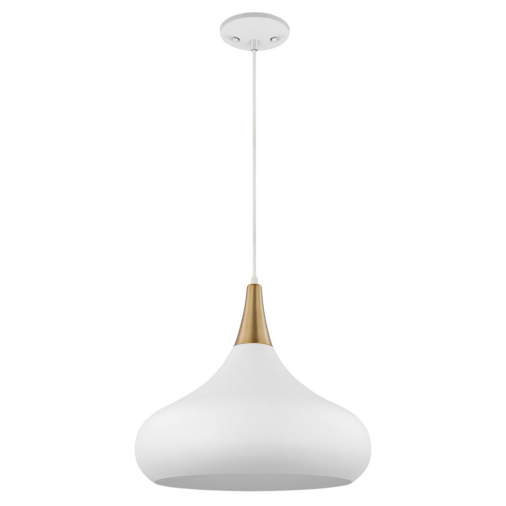 Phoenix; 1 Light; Large Pendant; Matte White with Burnished Brass