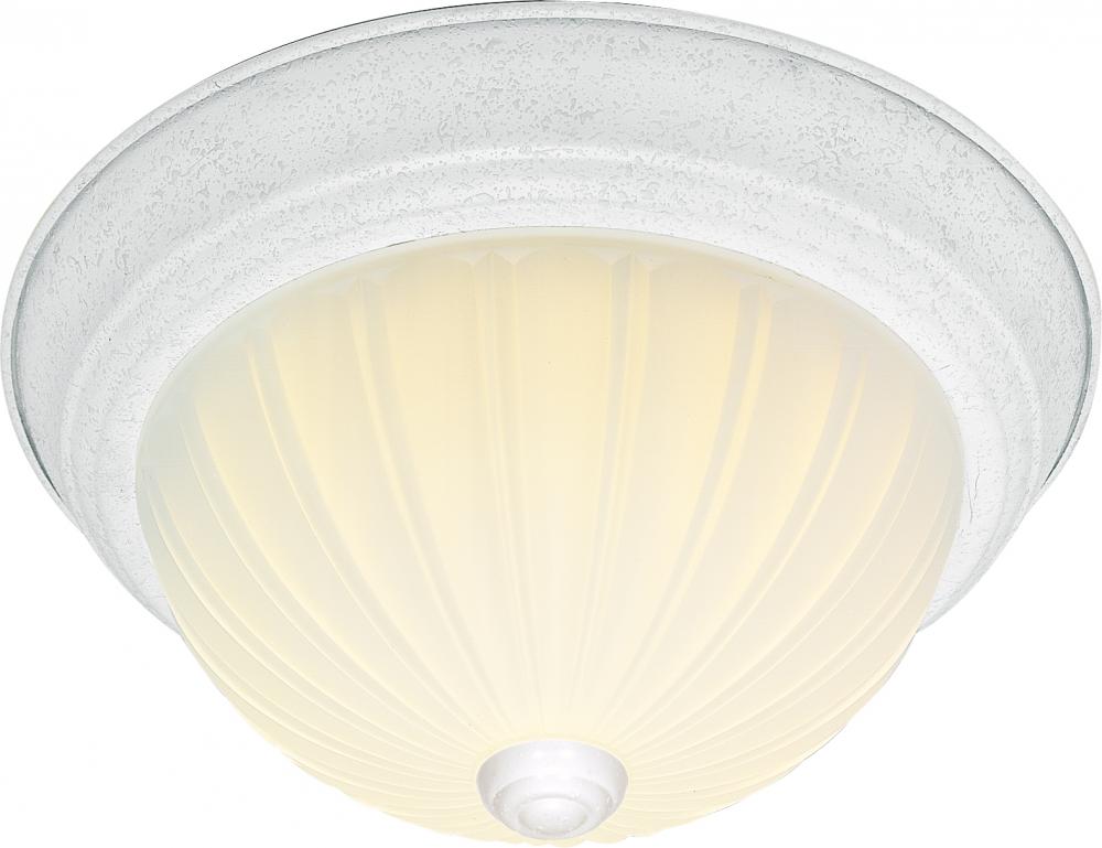 2 Light - 11" Flush with Frosted Melon Glass - Textured White Finish