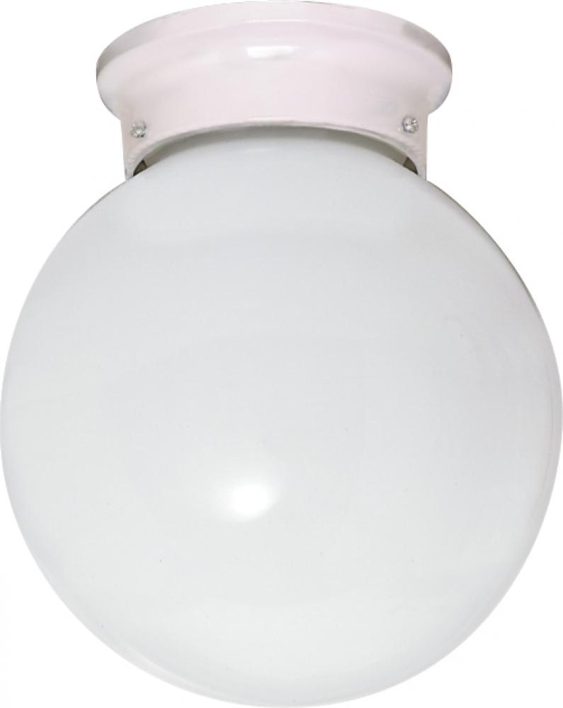 1 Light - 6" Flush with White Glass - White Finish