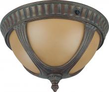 Nuvo 60/3907 - 2-Light Flush Mount Outdoor Ceiling Light with Photocell in Fruitwood Finish with Sienna Glass and